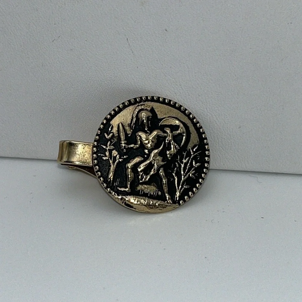 Goldtone vintage warrior knight sword shield protector statement tie button clip